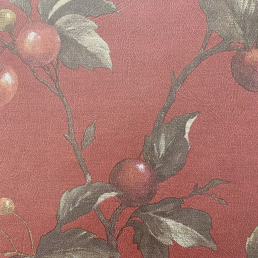 Vintage Red Cherries Wallpaper Imperial Prepasted Vinyl New Roll Old Stock